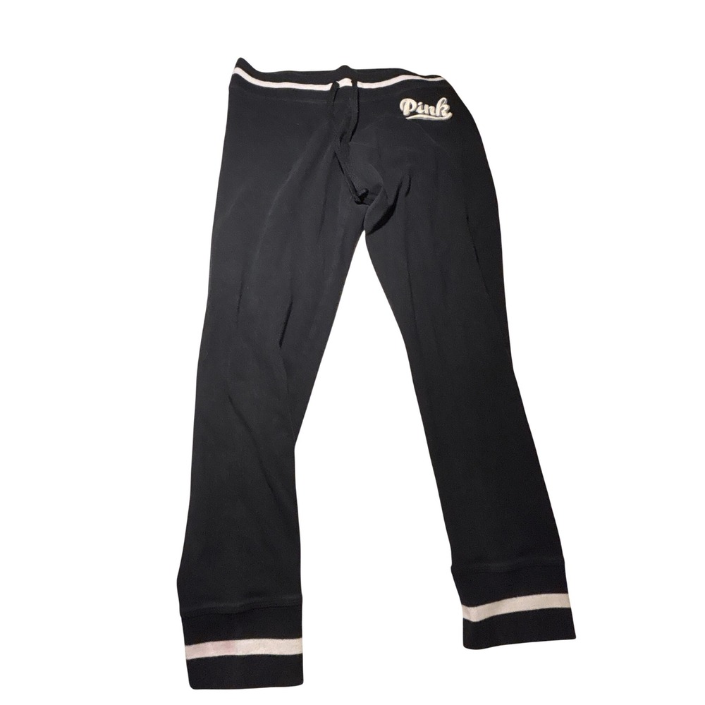 Victoria's Secret PINK Yoga Pants Black Drawstring Chenille Logo L